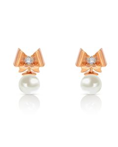 Bow Pearl Glow Gold Stud Earrings