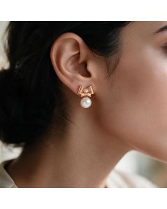 Bow Pearl Glow Gold Stud Earrings