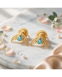 Oceana Azure Fluke Gold Stud Earrings