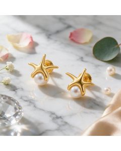 Oceana Star Pearl Gold Stud Earrings