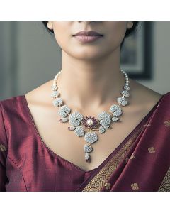Anaya Diamond Pearl Floral Necklace