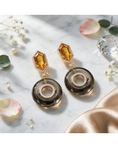 The Golden Eclipse Beer Quartz, Smoky Quartz & Gold Earrings