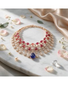 Twilight Bloom Pink Tourmaline, Tanzanite & Diamond Necklace
