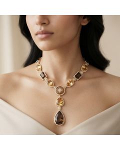 The Golden Eclipse Beer Quartz, Smoky Quartz & Gold Necklace