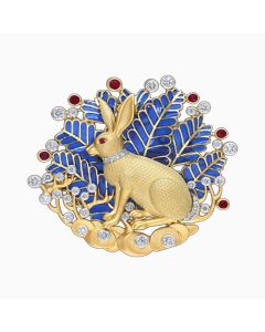 Plique a jour rabbit brooch